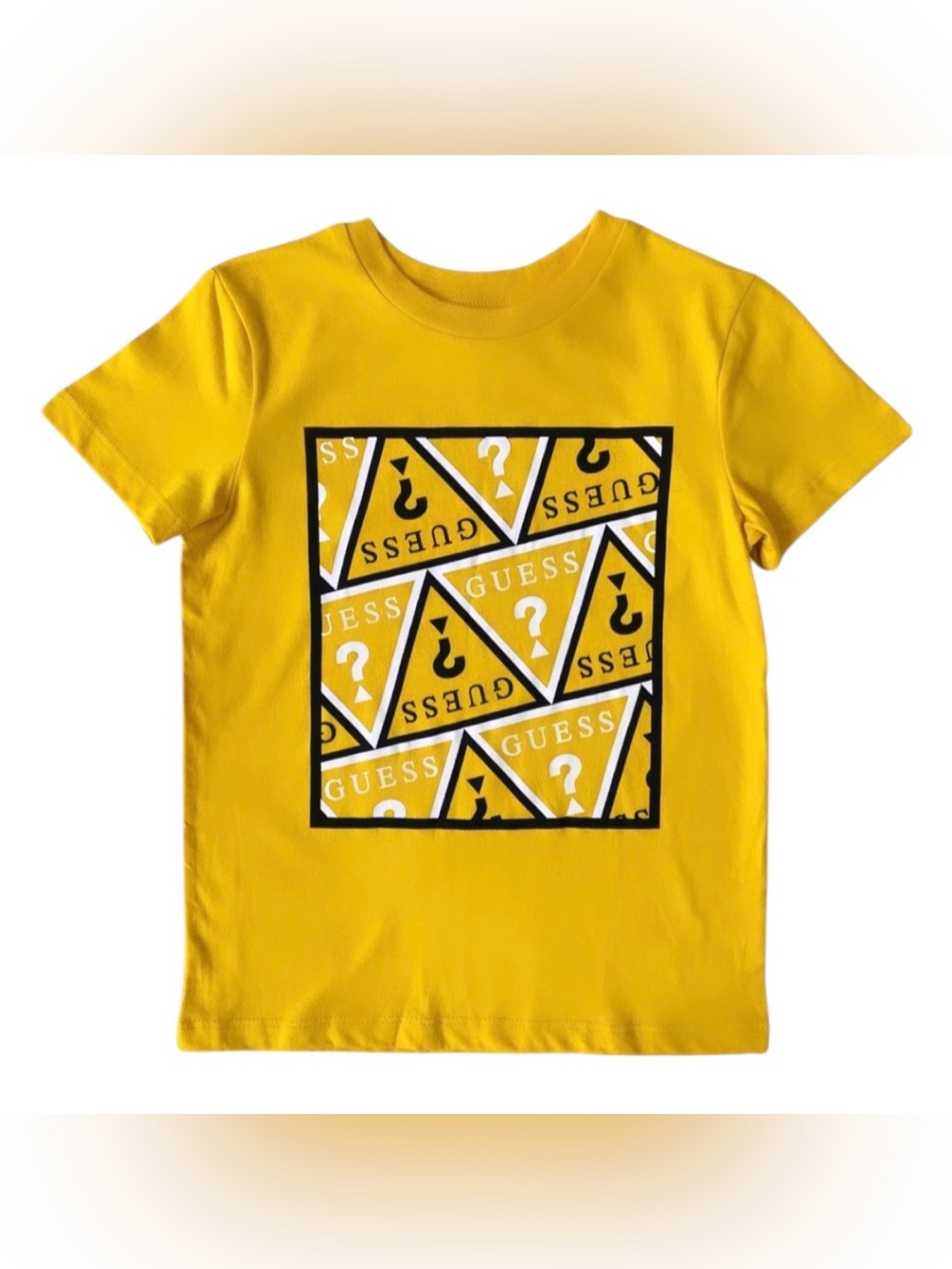 GUESS Kids Boys T-Shirt Size 4T Yellow Graphic Multi Logo Short Sleeve